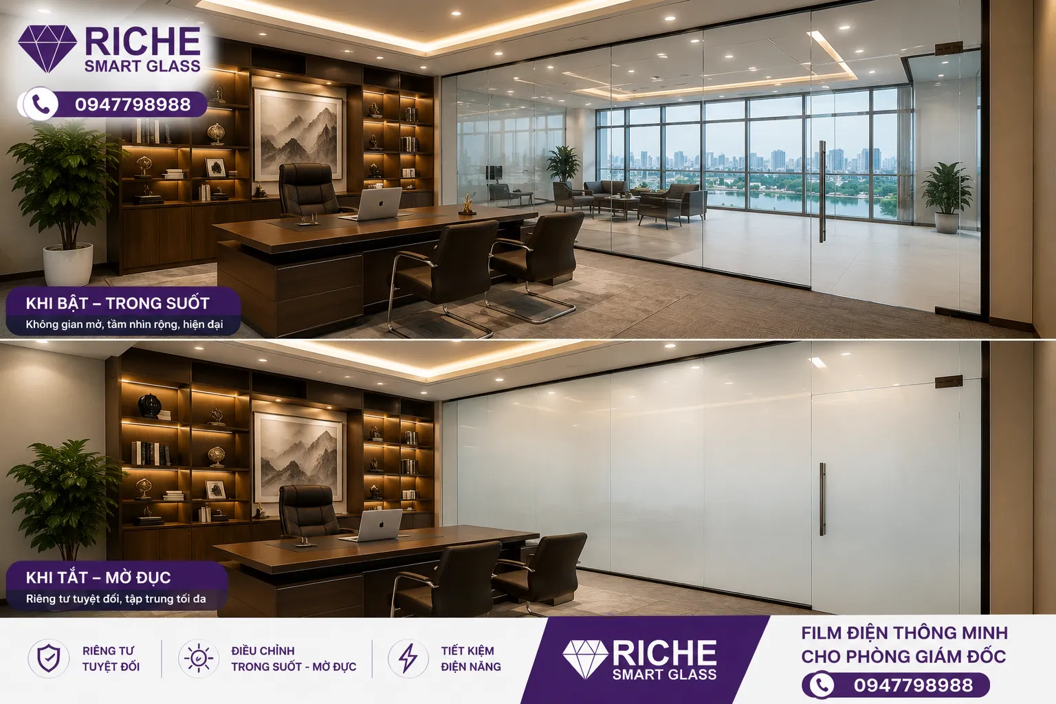 Film điện thông minh cho phòng giám đốc RICHE Smart Glass